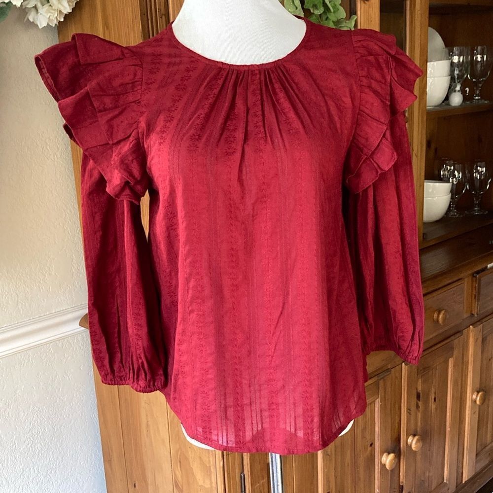 Universal Thread Double Ruffle Puff 3/4 Puff Sleeve New With Tags Size S